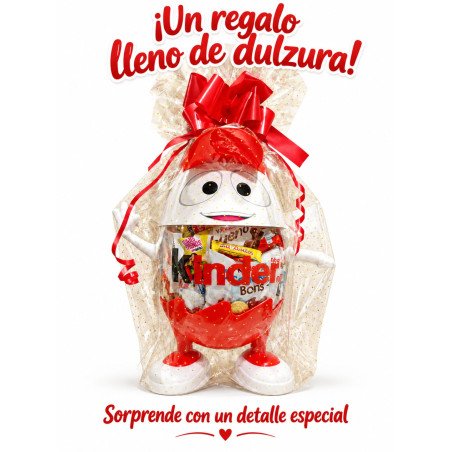 Kinderino relleno de chocolates, snacks y golosinas; presentación envuelta para recogida en tienda